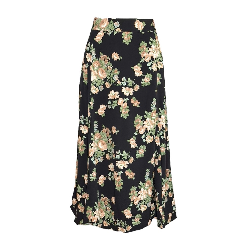Sézane Black Peach Rose Floral A-Line Midi Skirt Size 10 | Made in Portugal | - Picture 2 of 9